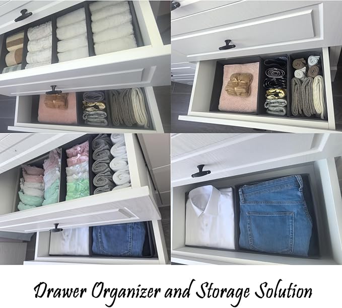 Bructhun Sock Drawer Organizer 9 Pack - Collapsible Fabric Storage Bins for Underwear Divider, Small Closet Organizers with 9 Compartments, Gray
