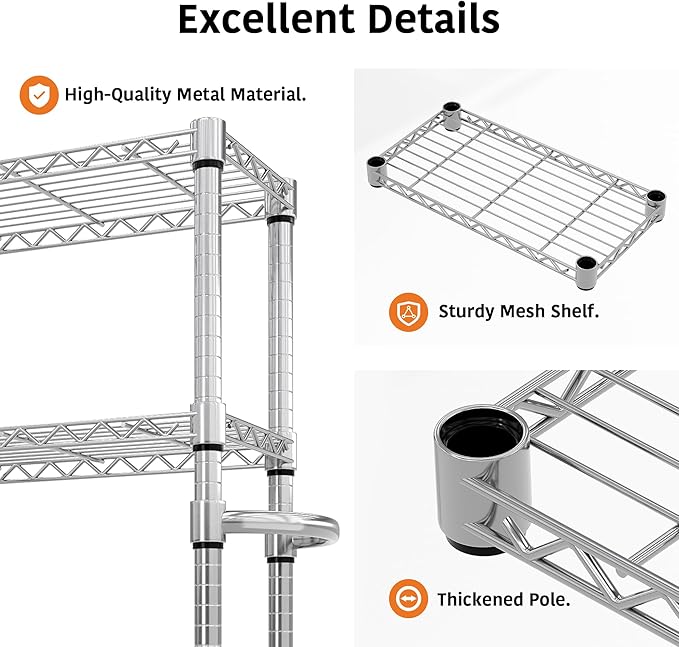 Garvee 5-Tier Storage Shelves Heavy Duty Metal Wire Rack Shelving, 1100 LBS Capacity Rolling Storage Rack with Wheels, for Living Room Pantry Kitchen Bedroom Organization