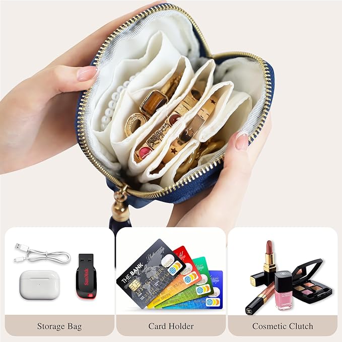 Stratalife Travel Jewelry Case Organizer for Women Wedding Gift Portable Jewelry Box with Small Pouches for Healing Crystal Bracelets, Necklace Bangles Storage Ring Holder, Blue Tassel