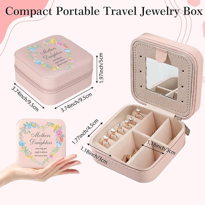 Daughter Gifts Mothers And Daughters Never Truly Part Jewelry Box Valentines Mothers Day Birthday Gifts for Daughter from Mom Christmas Graduation Gift for Daughters Adult Pink Jewelry Case