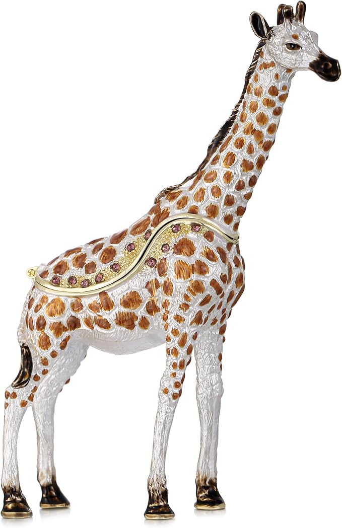Hand Painted Animal Trinket Box for Home Decor, Hinged Jewelry Organizer Storage, Unique Personalized Collectible Keepsake Figurine Handmade Decorative Ornament Gifts (Giraffe)