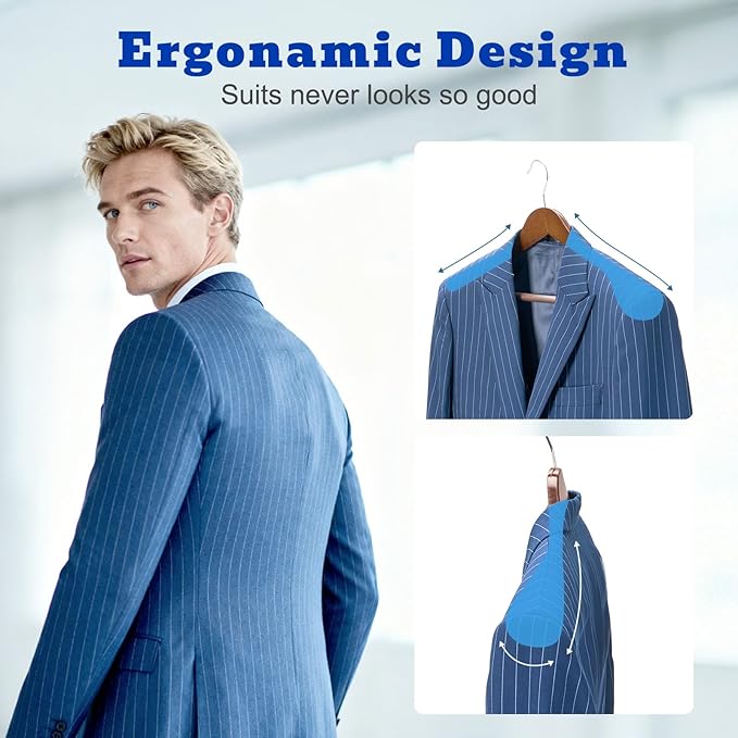 HOUSE DAY Wood Suit Hangers for Men 24 Pack, Smooth Wide Shoulder Wooden Hangers with Non Slip Pant Holder, Wide Hangers for Suits, Coats, Jackets, Heavy Wide Clothes Hanger, Walnut