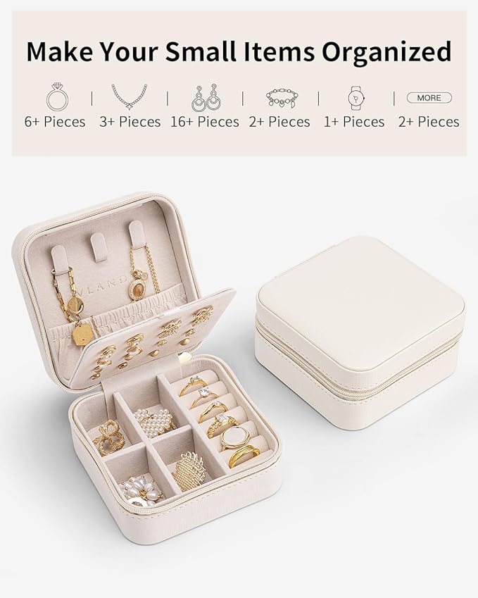 VLANDO Mothers Day Mom Gifts - Travel Jewelry Case, Small Travel Jewelry Organizer Box for Girls Women - White