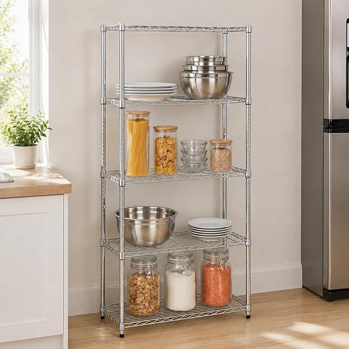 Honey-Can-Do 5-Tier Adjustable Shelving Unit, Chrome SHF-09685 Chrome, 1750lbs (350-lb Weight Capacity Per Shelf)