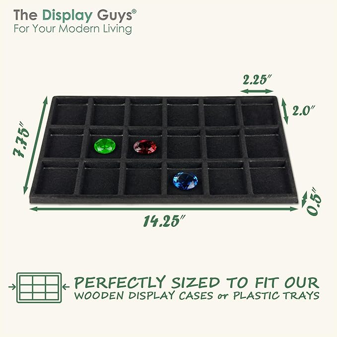 TheDisplayGuys For Your Modern Living 2-Pack 18-Compartments Flocked Velvet Jewelry Display Inserts - Tray/Case Liners - Ring Earrings Storage, (Black) by The Display Guys