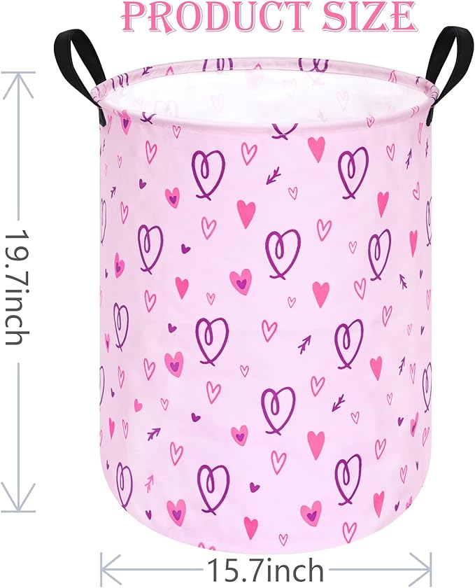 Collapsible Kids Laundry Basket Clothes Hamper, Foldable Storage Organizer Bin, Toy Clothes Storage with Handles for Boys Girls Bedroom, Room Decor Love