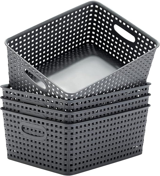Eslite Plastic Storage Baskets for Organizing,11"X8.5"X4.7",Pack of 4 (Grey)