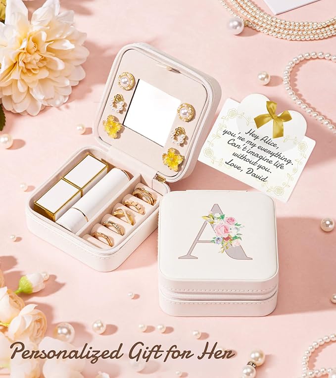 Enthralite Travel Jewelry Box for Girls: Traveling Jewelry Case Gift for Women - Mini Organizer for Necklaces Earrings White I