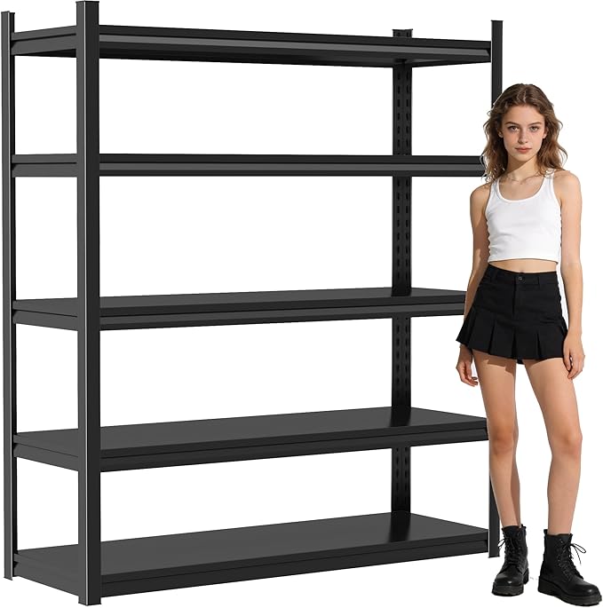 Garage Shelving, 5Tier Heavy Duty Metal Garage Storage Shelves, 2000 lbs Adjustable Standing Shelf and Double-Layer Posts for Garage,Warehouse,Basement, Kitchen,Thickened (63 x 45.28 x 18in, 5 Tier)
