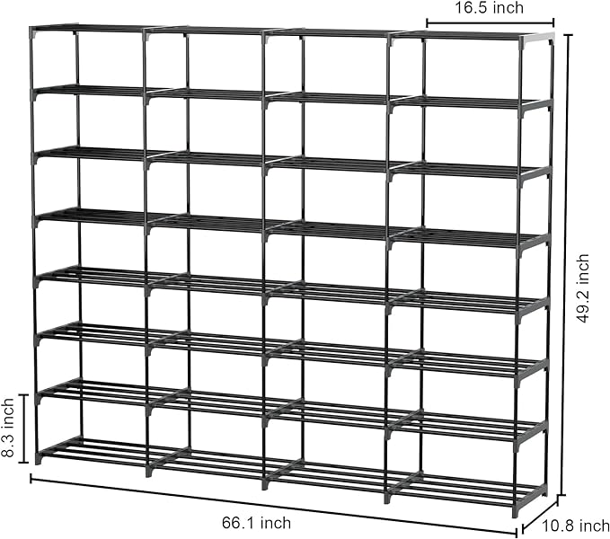 SMILHELTD Large Shoe Rack 8 Tier 64 Pairs for Entryway, Heavy Duty Storage Shelves Unit with Customizable Height for Boots, Space Saving Organizer for Hallway Garage (66.1" W x 49.2" H)