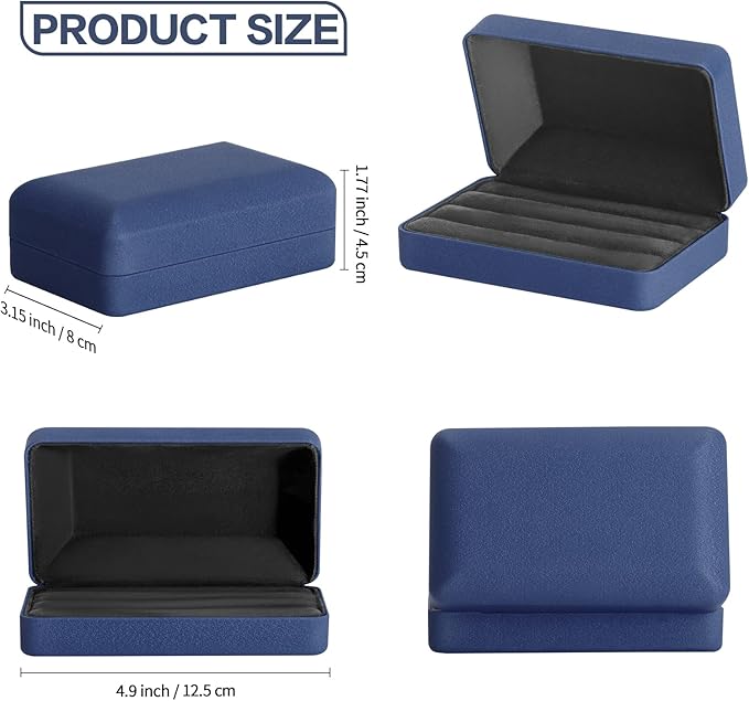KUKUVR Velet Ring Storage Box - Multiple Rings, Travel Jewelry Case, 3 Slot Portable Ring Display Organizer (Blue)