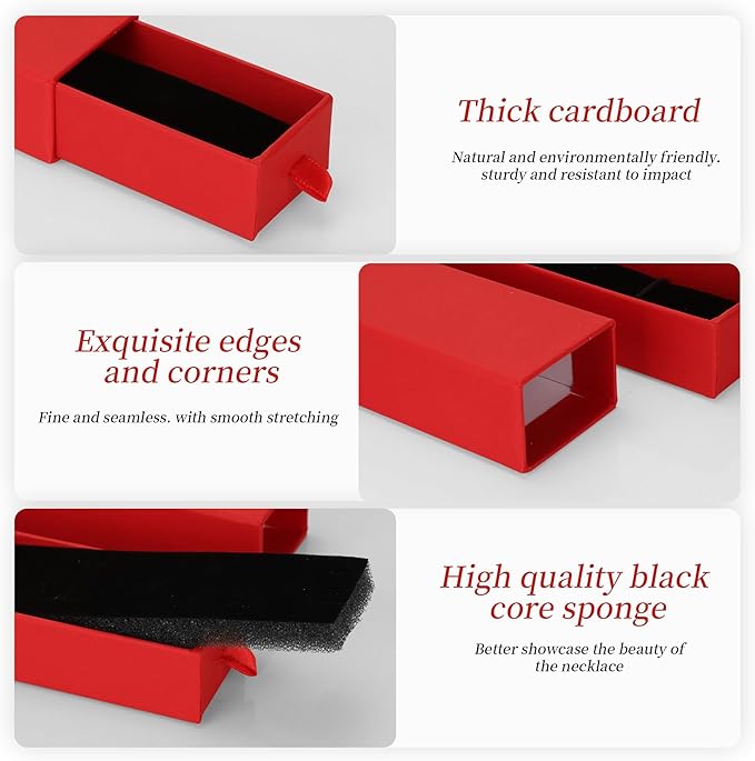 12-Pack Drawer Style Jewelry Gift Boxes with Sponge Insert, 8.7"x1.8"x1.2" Necklace & Bracelet Display Box for Presentation, Cardboard Storage Organizer for Pendant, Ring, Earring - Red