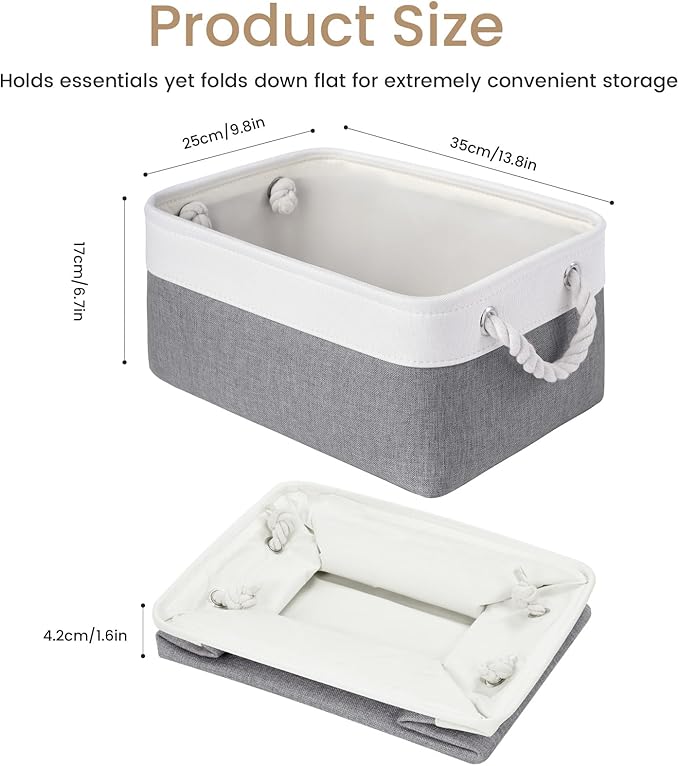 Storage Baskets for Shelves 13.8x9.8x6.7 Inch, Foldable Fabric Storage Bins with Handles, Small Storage Baskets for Organizing Closet, Office, Home Organization (6-Pack, White&Gray)