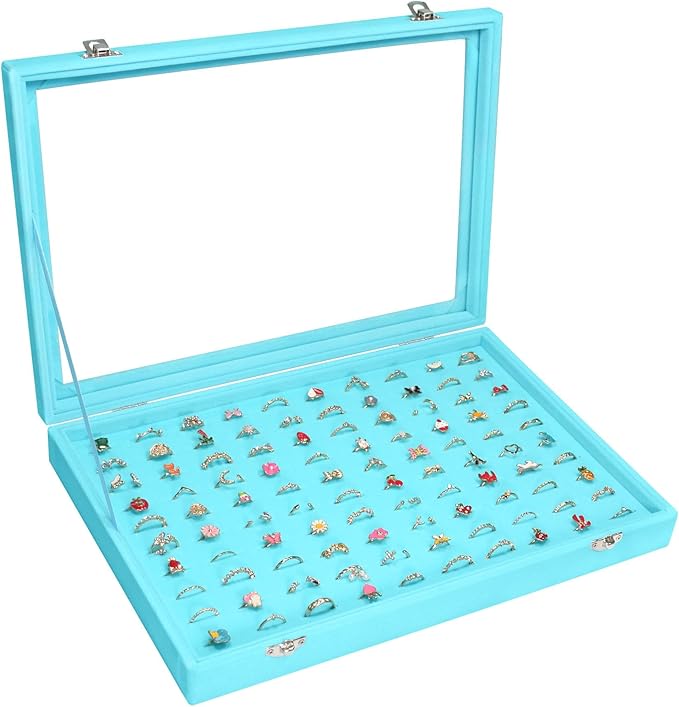 Vicoter Rings Organizer Tray 100 Slot Velvet Ring Earring Storage Box TranSparent Cover Jewelry Store Ring Display Box Jewelry Display Cabinet for Girl Wife Mother