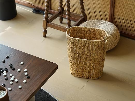 Coeusy Wicker Trash Can,Bathroom Trash Can,Water Hyacinth Wicker Waste Basket for Bathroom,Handwoven Narrow Small Waste Basket for Bedroom,Office,5 Gallon