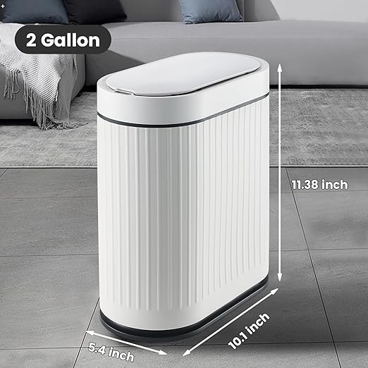 SYNCVIBE Bathroom Sensor Trash Can with Lid Automatic 2 Gallon Smart Garbage Can Bathroom Decor, 7.5 Liter Small Trash Bin, Motion Sensor Waterproof Wastebasket for Office, Bedroom, White Black