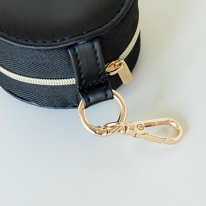 COLLECTIVE HOME - Monogrammed Letter Jewelry Case, Portable Travel Ring Holder Box with Keychain, Personalized Initial Organizer for Earrings Necklaces, Gift for Her (Black-q)