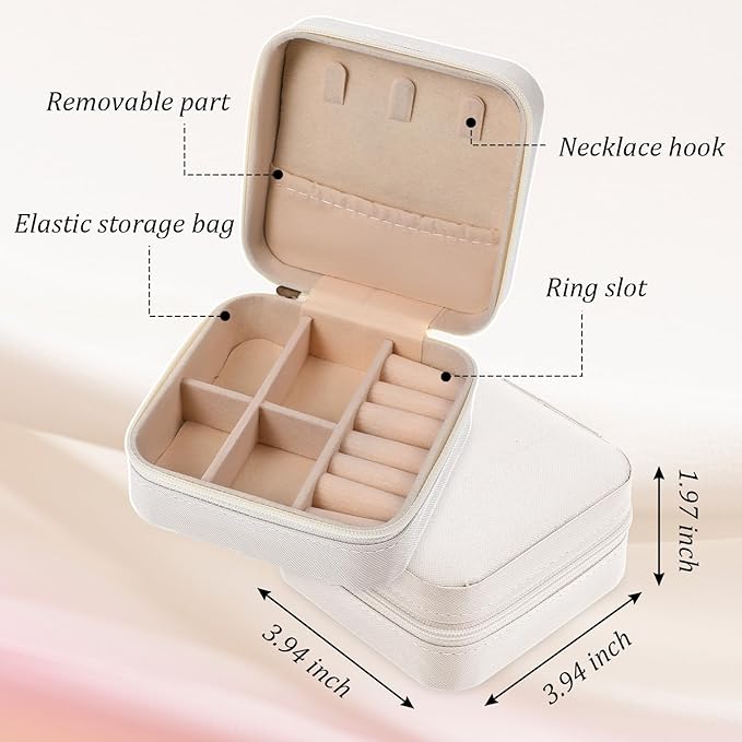 6 Pack White Travel Jewelry Case, PU Leather Mini Jewelry Organizer Box, Portable Earring Storage Box for Women, Girls, Bridesmaid Gifts(3.94 x 3.94 x 1.97 Inches)