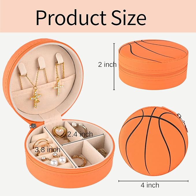 6 Packs Basketball Travel Jewelry Case Round Basketball Stuff Small Portable PU Leather Jewelry Box Organizer Storage Case for Team Athletes & Sports Enthusiasts Christmas Events & Milestones