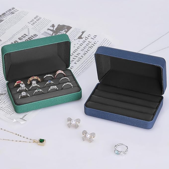 KUKUVR Velet Ring Storage Box, Travel Jewelry Case with 3 Slot Ring Display Organizer (Green)