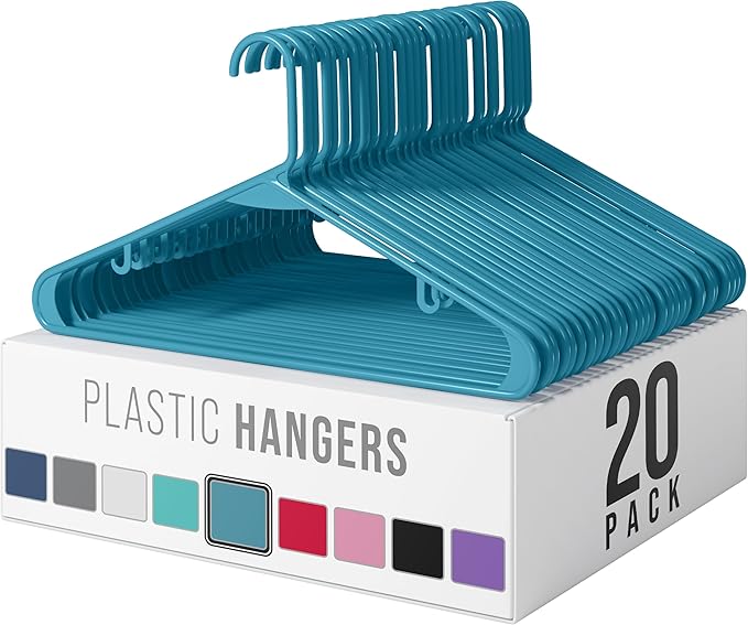 Plastic Hangers 20 Pack Blue - Clothes Hangers - Makes The Perfect Coat Hanger and General Space Saving Hangers for Closet and New Apartment Essentials - Percheros Ganchos para Colgar Ropa Hangars