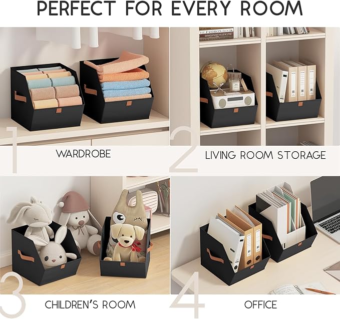 Homsorout Fabric Closet Storage Cubes - 8 Pack Square Storage Bins with Dual Handles for Clothes, Towels, Toys, Cube Storage Organizers for Bedroom, Nursery, Shelves, Closet, Small Spaces, Black