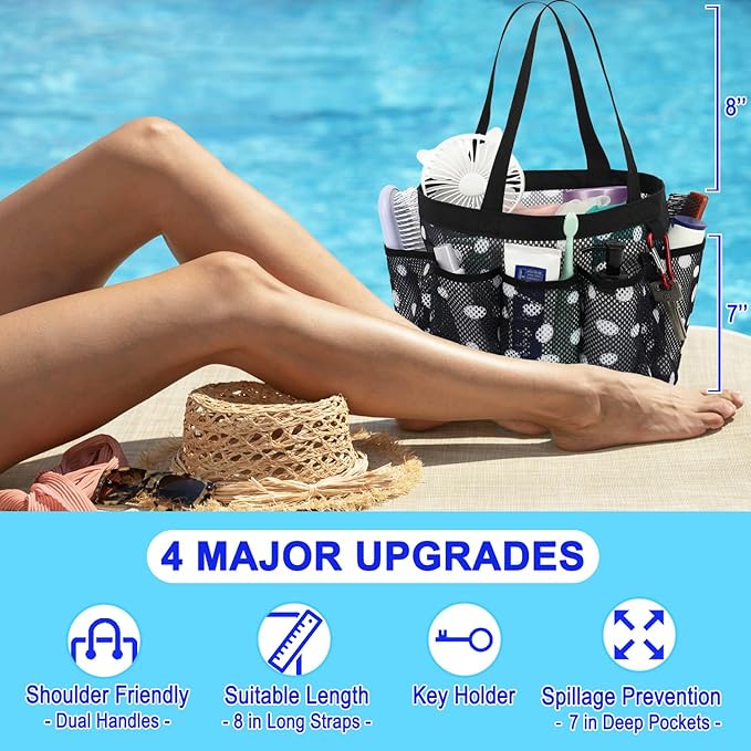 Fammart Mesh Shower Caddy Portable for College Dorm Room Essentials, 8-Pocket Large Shower Basket Tote Bag with 2 Handles for Toiletry, Bathroom, Beach, Camp, Gym