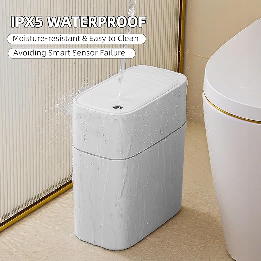 JUDRDO 3.5 Gallon Slim Automatic Trash Can for Bathroom,Touchless Diaper Trash Can with Trash Bag Auto-adsorption Technology,Motion Sensor Diaper Garbage Bins for Bedroom Office Kitchen Toilet