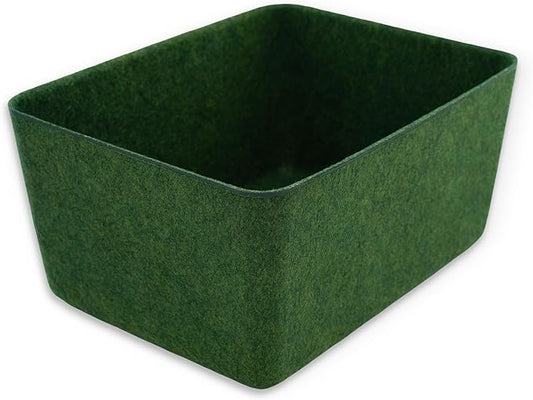 Welaxy Felt deep Storage Bins lidded Drawer Organizer Caddy for junk stuff stationery makeup jewelry closet bathroom minimalist lifestyle (Forest Green Bin, S)