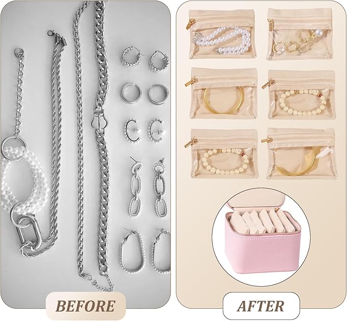 Travel Jewelry Organizer, Travel Jewelry Box with 6 Velvet Zipped Pouches Bags for Jewelries Necklaces Rings Earrings Sorting Storage for Women Girl Gifts, Blush