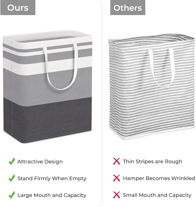 HomeHacks 3-Pack Large Laundry Basket, Waterproof, Freestanding Laundry Hamper, Collapsible Tall Clothes Hamper with Extended Handles for Clothes in The Dorm and Family-(Gradient Grey, 125L)