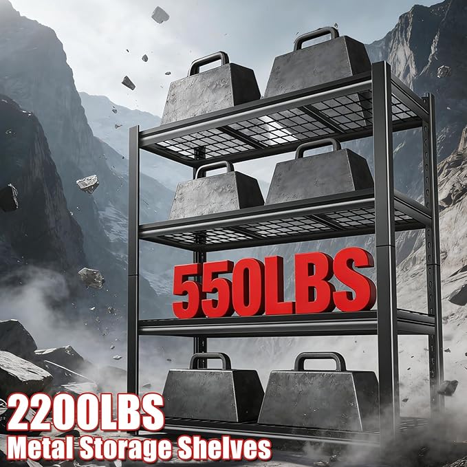 40W Garage Storage Shelves,2200LBS Metal Storage Shelves,Adjustable Heavy Duty Metal Garage Shelving Units Industrial Shelving for Garage,Basement,Warehouse,19.6" D x 39.37" W x 59.84" H