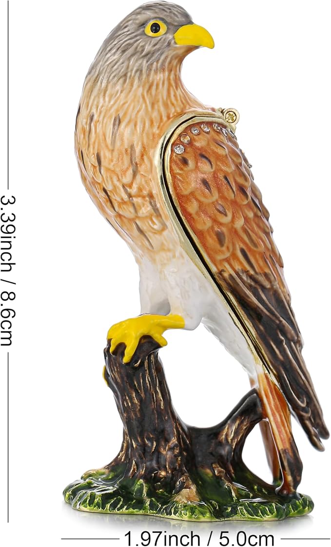 Hand Painted Animal Trinket Box for Home Decor, Hinged Jewelry Organizer Storage, Unique Personalized Collectible Keepsake Figurine Handmade Decorative Ornament Gifts (Kestrel)
