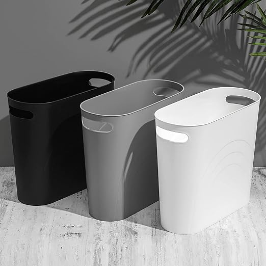 rejomiik Small Trash Can, 3.5 Gallon Slim Garbage Can Plastic Waste Basket with Handles Container Bin for Narrow Spaces Bathroom, Bedroom, Kitchen, Office at Home, White