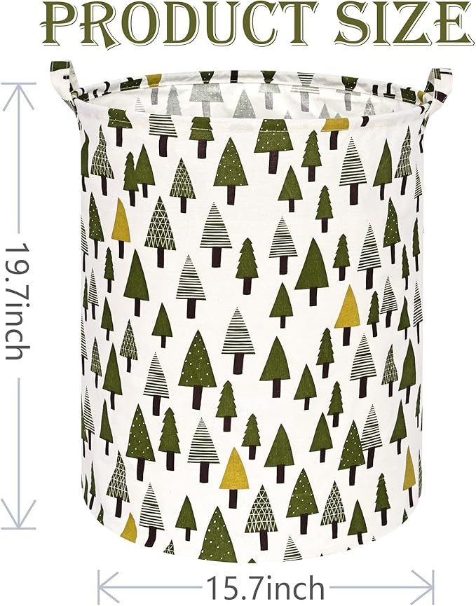 Collapsible Kids Laundry Basket Clothes Hamper, Foldable Storage Organizer Bin, Toy Clothes Storage with Handles for Boys Girls Bedroom, Room Decor Christmas Tree