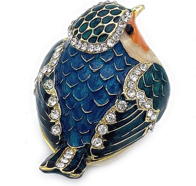 JWT Astyle Robin Bird Hinged Jewelry Box with Stones, Collectible Animal Trinket Box.Rings Earrings Storage Boxes,Bird Figurine Home Decor Gift