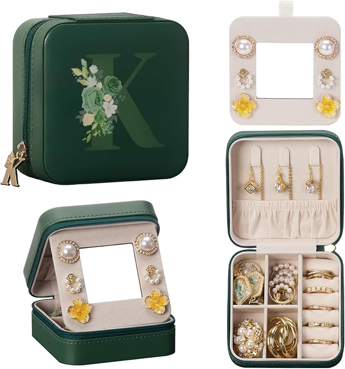 Enthralite Travel Jewelry Box for Gift: Traveling Jewelry Case for Girls Women - Mini Organizer for Necklaces Earrings Green K