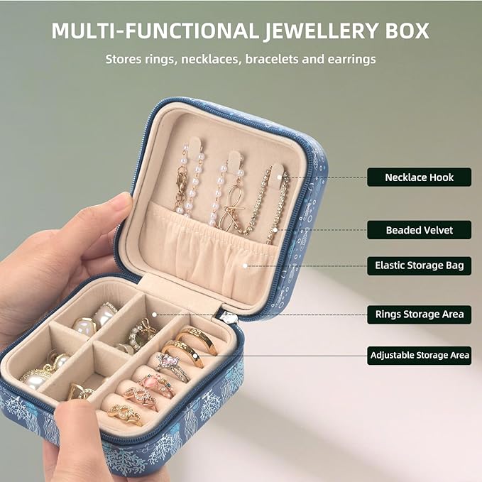 shunmei Mini Travel Jewelry Box,PU Leather Portable Jewelry Organizer Case,Art Accessories Storage Holder Boxes for Earring, Necklace, Rings, Bracelets (Turtle)