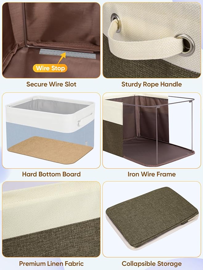 BALEINE 1 Pack Fabric Closet Storage Bins for Shelves, Linen Closet Organizers and Storage, Decorative Baskets for Organizing, Shelf, Clothes, Home, Office (Brown, 14''x10''x8.5'')