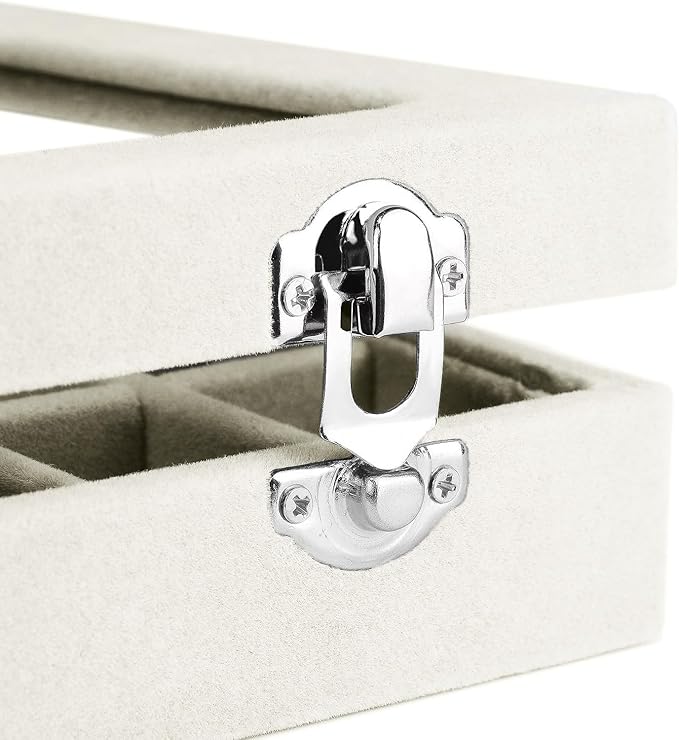 Jewelry Box Rings Organizer Tray 7 Slots Velvet Jewelry Earring Storage Box With Transparent Lid Jewelry Display Case for Girls Women (Beige)