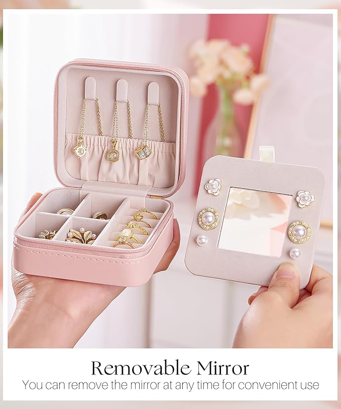 Enthralite Travel Jewelry Box for Girls: Traveling Jewelry Case Gift for Women - Mini Organizer for Necklaces Earrings Pink C