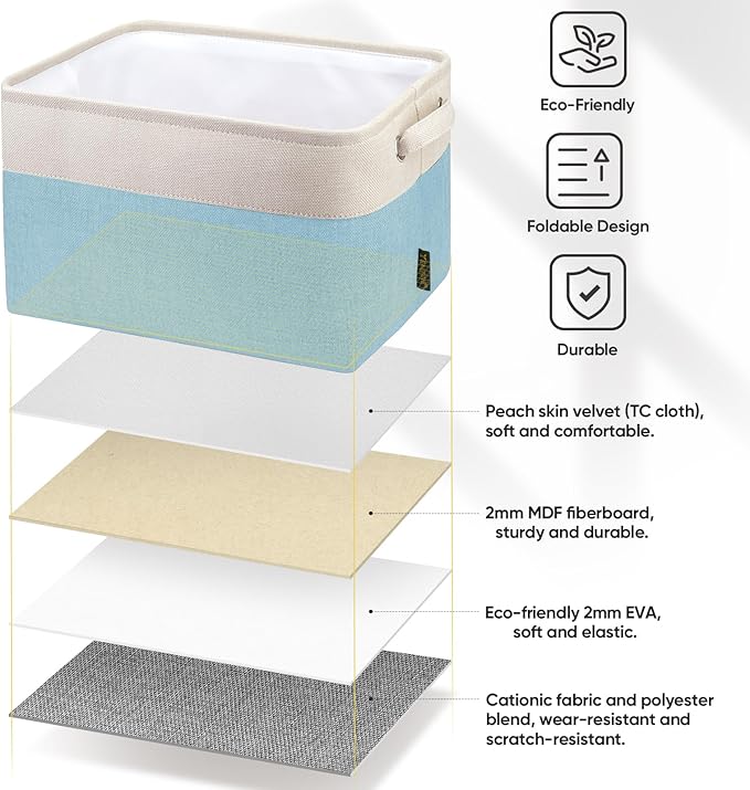 BALEINE 1 Pack Fabric Closet Storage Bins for Shelves, Linen Closet Organizers and Storage, Decorative Baskets for Organizing, Shelf, Clothes, Home, Office (Skyblue, 15''x11''x9.5'')