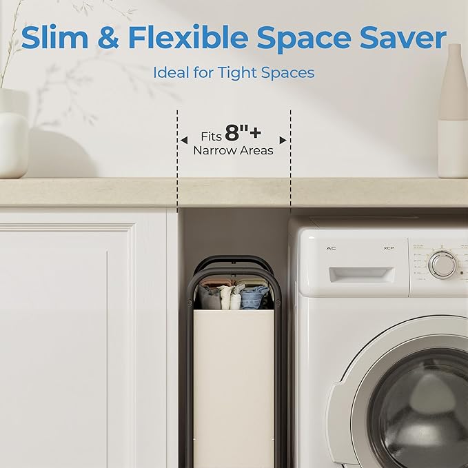 GRANNY SAYS 80L Slim Laundry Hamper with Silent Brake Wheels, Sturdy Metal Frame & Handle, Rolling Laundry Basket for Laundry Room, Bedroom, Bathroom, or RV – Great for Singles or Couples, Beige