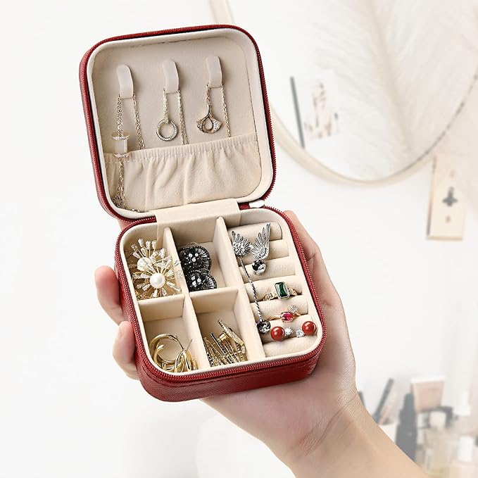 TRODANCE Mini Jewelry Case, Small Travel Jewelry Organizer, Portable Jewelry Box Mini Storage Organizer Display Box For Rings Earrings Necklaces (5Color-5pcs)