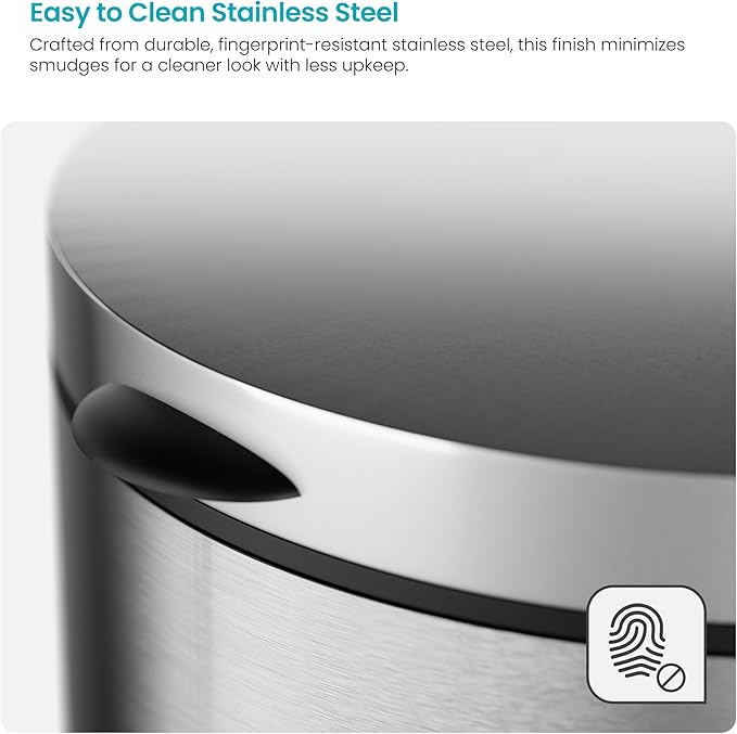 Home Zone Living 1.3 Gallon Bathroom Trash Can with Soft-Close Lid and Compact Stainless Steel Design