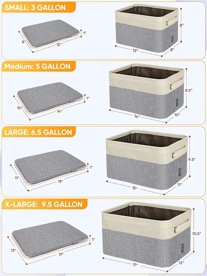 BALEINE 3 Pack Fabric Closet Storage Bins for Shelves, Linen Closet Organizers and Storage, Decorative Baskets for Organizing, Shelf, Clothes, Home, Office (Grey, 12"x8"x8")