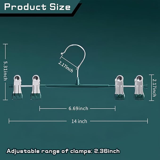 14Inch Pants Hangers with Clips 20 Pack Adjustable Skirt Hangers for Women Non-Slip Trousers Hanger for Jeans Shorts Clothes Hanger for Pants Heavy Duty Space Saving,Green