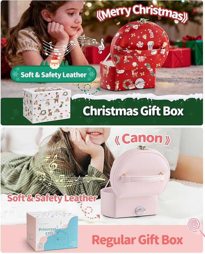 Vlando Christmas Gifts for Girl, Musical Jewelry Box for Girls, Small Kid Music Box with Ballerina for Party Bedroom Decor, Gifts for Girls Kids - Christmas Red