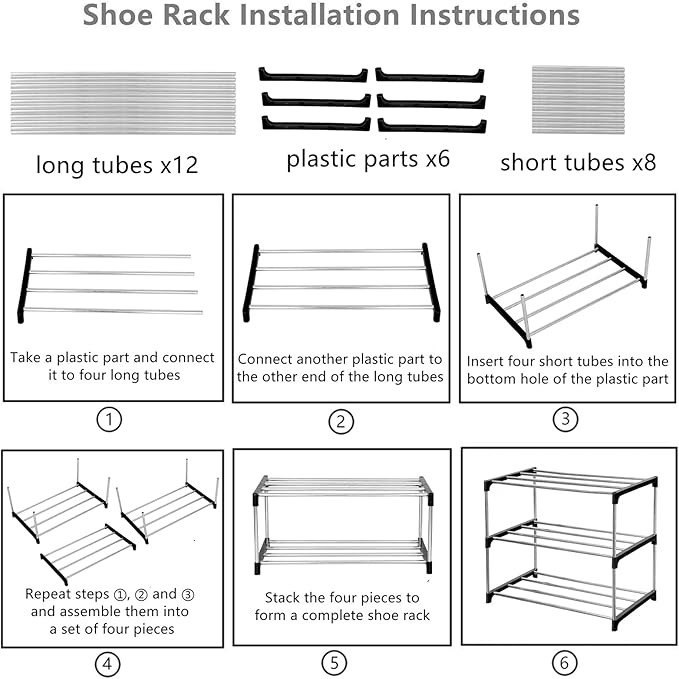 Jucaifu Stackable Small Shoe Rack, Entryway, Hallway and Closet Space Saving Storage and Organization (3-Tier, Black)
