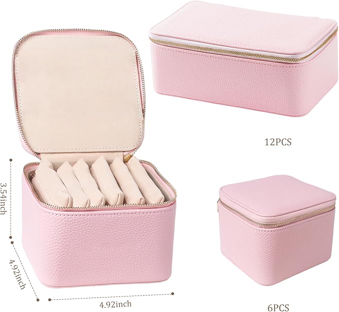 Travel Jewelry Organizer, Travel Jewelry Box with 6 Velvet Zipped Pouches Bags for Jewelries Necklaces Rings Earrings Sorting Storage for Women Girl Gifts, Blush
